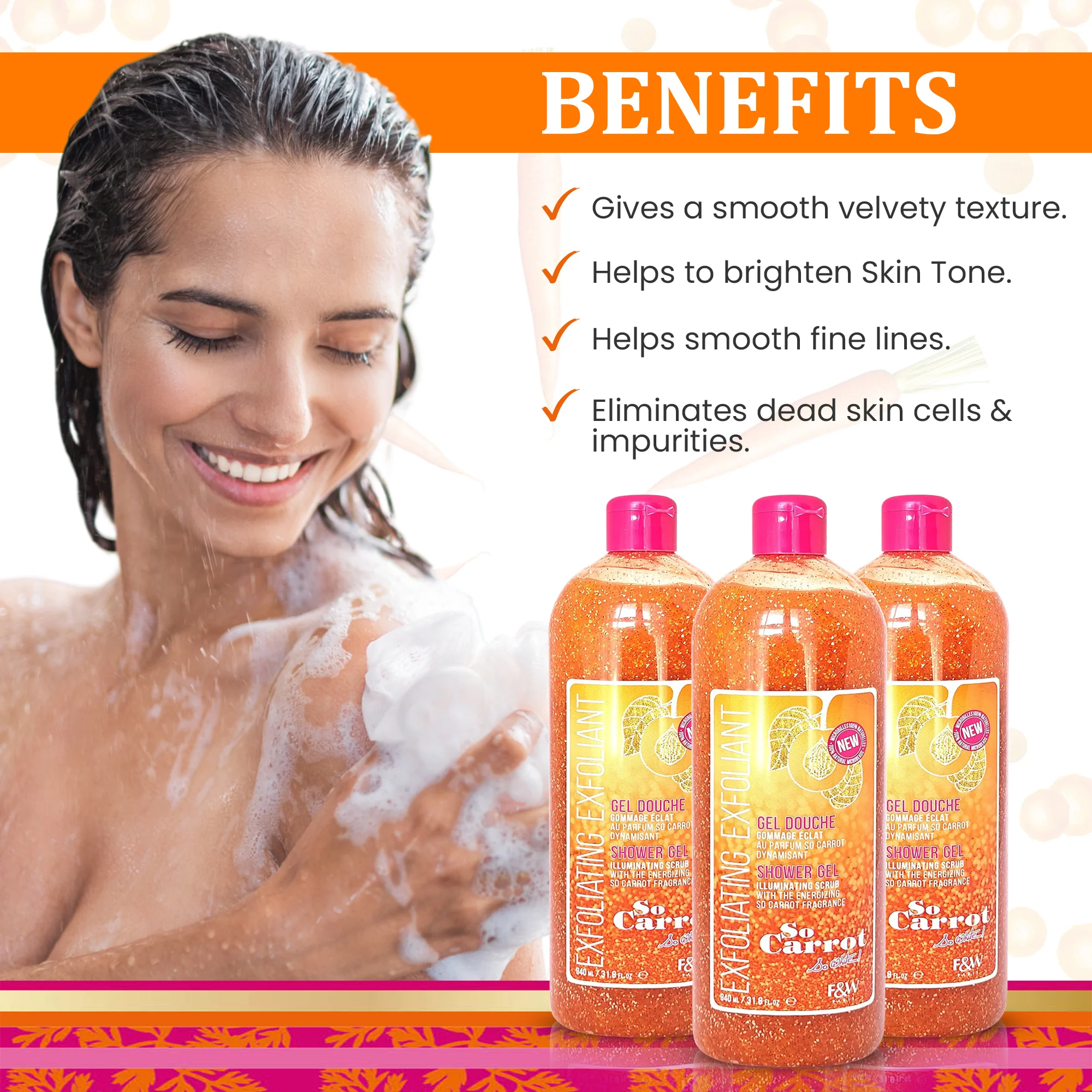 Fair and White So Carrot Exfoliating Shower Gel 31.78 fl oz - Image 3