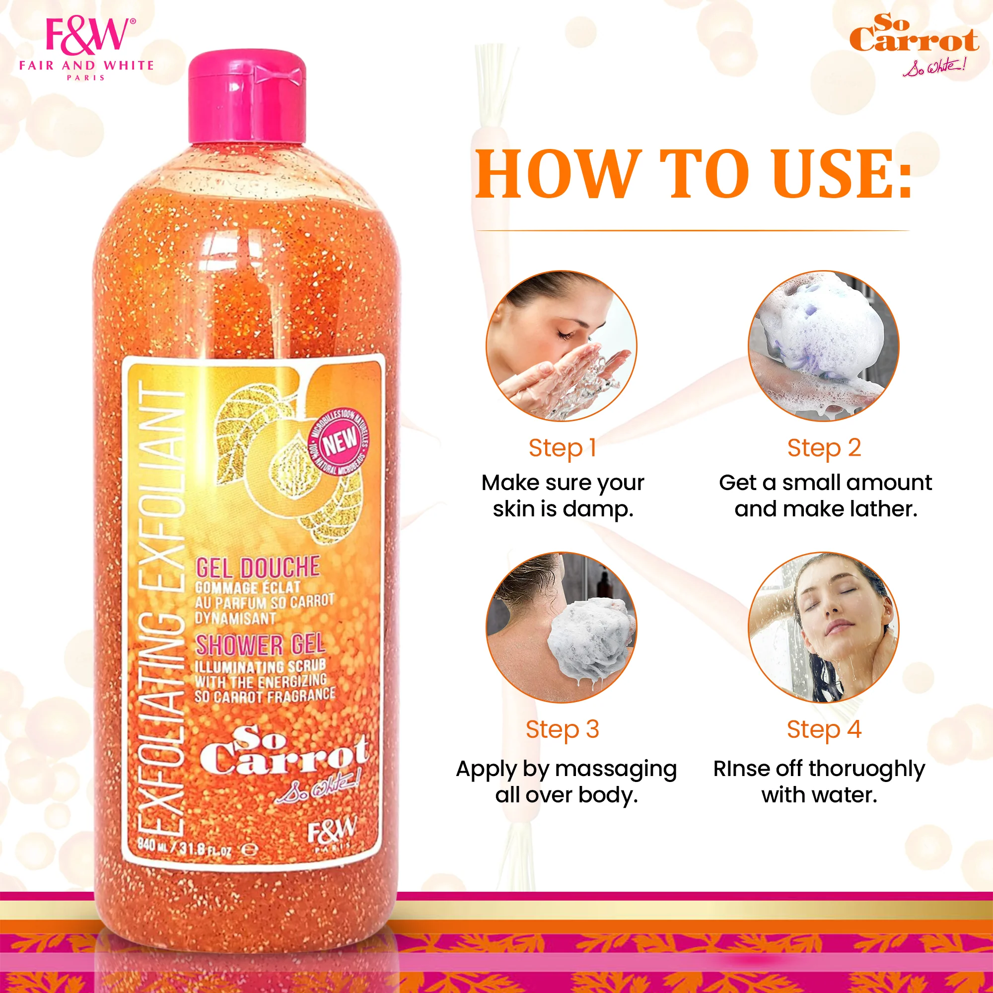 Fair and White So Carrot Exfoliating Shower Gel 31.78 fl oz - Image 4