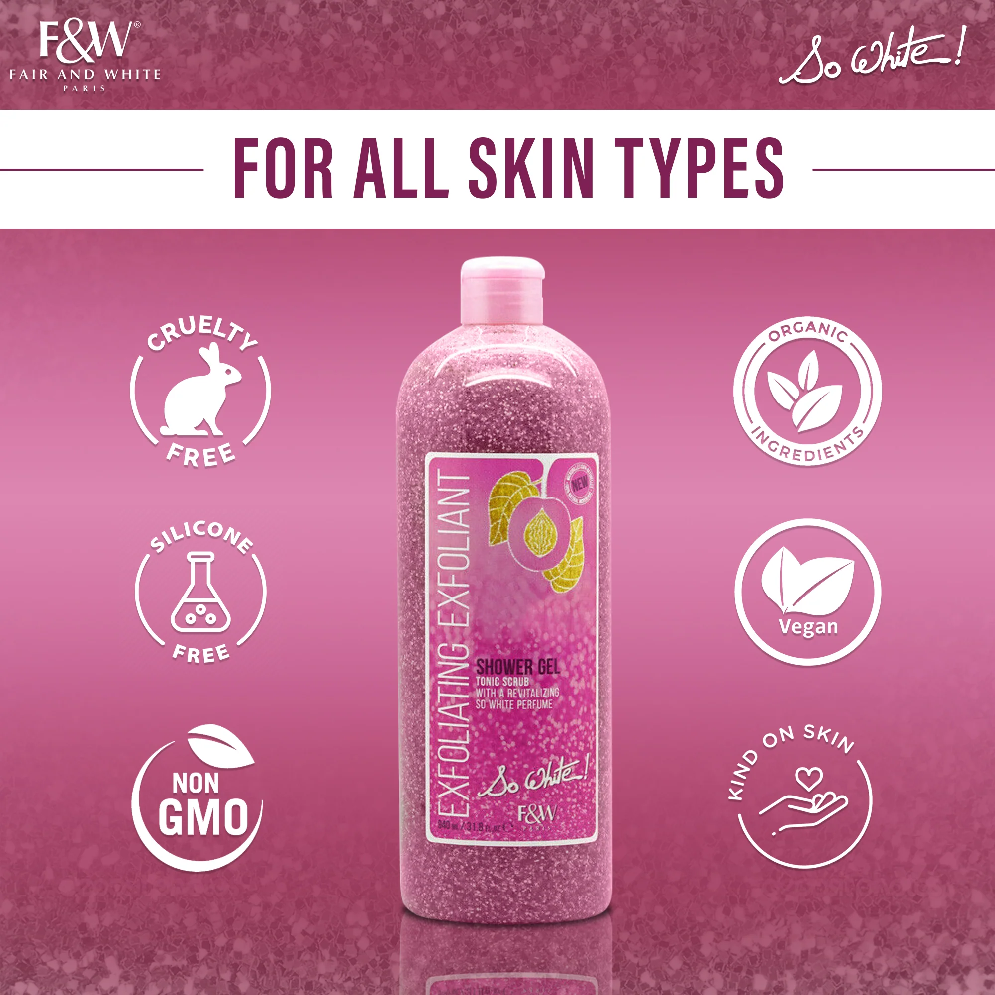So White Exfoliating Shower Gel With Tonic Scrub 940ml - Image 8